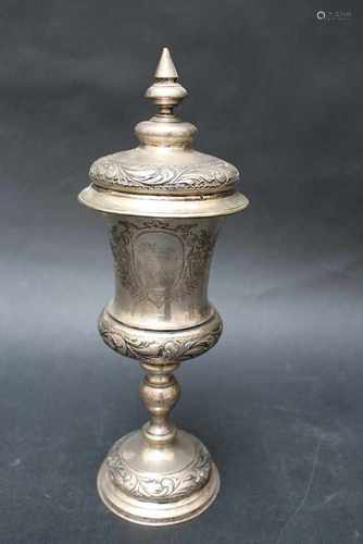 silver Goblet with lid, 19.century30cmThis is a timed auction on our German portal lot-tissimo.com.