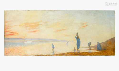 Orientalist around 1900, landscape by the Nile, oil on canvas. Signed,120x70cmThis is a timed