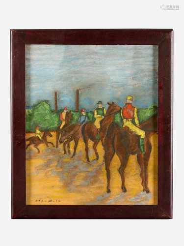 Artist 20.Century, horse riders, pastel on paper, framed,signed22x16cmThis is a timed auction on our