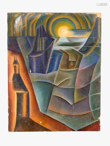 Czech school around 1920/30 cubist composition. Traces of signature oil on paper laid on board,