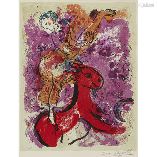 MARC CHAGALL (RUSSIAN 1887-1995) WOMAN CIRCUS RIDER ON HORSE - 1957 Signed in pencil to margin,