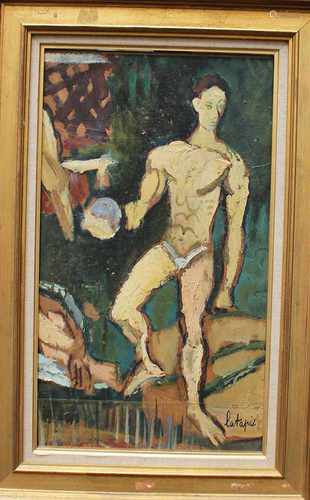 Louis La Tapie (1891-1972),athletic, oil on board,signed28x20cmThis is a timed auction on our German