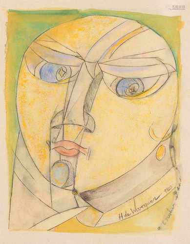 Henri de Warroquier (1881-1970)cubist portrait, pencil and watercolour on paper signed30x20cmThis is