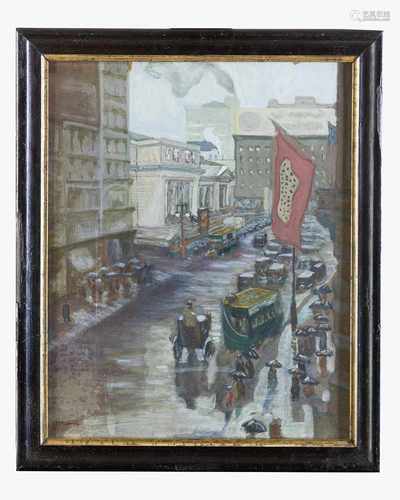 American artist around 1900, fifth Avenue, watercolour on paper, signed framed15x17cmThis is a timed