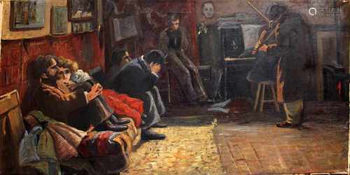 Italian Artist early 20.century music lesson. Oil on canvas70x30This is a timed auction on our