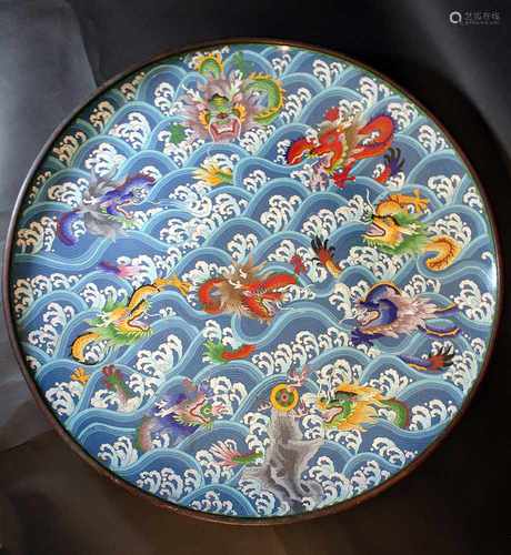 Large Cloisonné Dish, multicoloured enamel,Qing Dynasty100cmThis is a timed auction on our German