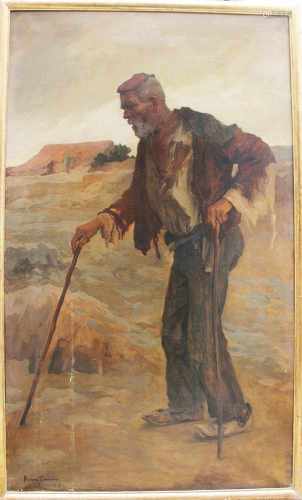Hans Larwin(1873-1938) large portrait of a man with walking stick, oil on canvas,