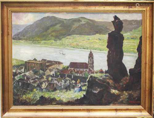 F.Kirnmayer, Dürnstein on the Danube, oil on board,framed50x40cmThis is a timed auction on our