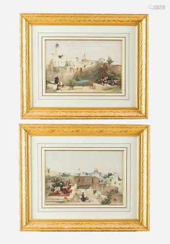 David Roberts(1796-1864)-Colour etchings, Two first state views from Jerusalem, in passepartout