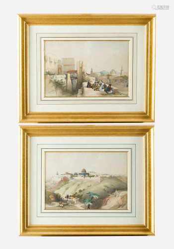 David Roberts(1796-1864)-Colour etchings, Two first state views from Jerusalem, in passepartout