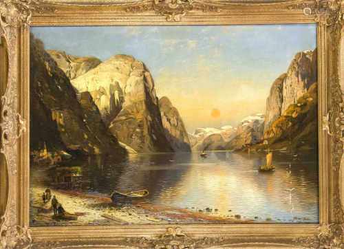 Hermann Rohr, Düsseldorfer Landschaftsmaler um 1900, norwegischer Fjord, Öl auf Lwd., u.re. sign. u.