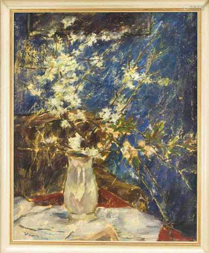 Will Schwarz (1894-1946), in Düsseldorf tätiger Maler, Stillleben mit blühenden Zweigen,Öl auf