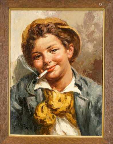 Antonio Vallone, ital. Genre- und Bildnismaler 1. H. 20. Jh., Junge mit Zigarette, Öl aufLwd., u.