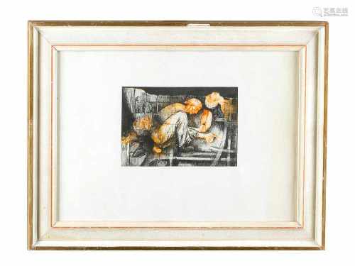Artist 20.century, workers, black ink and colour pen on paper,framed25x18cmThis is a timed auction