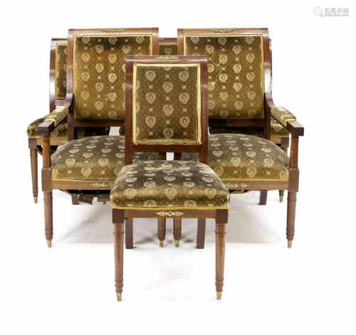Sitzgruppenensemble im Empire-Stil um 1900 bestehend aus 4 Stühlen und 2 Armlehnstühlen,Mahagoni