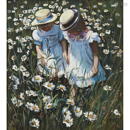 SHERREE VALENTINE DAINES (BRITISH B.1959) FIELD OF DAISIES Signed with initials, oil on board
