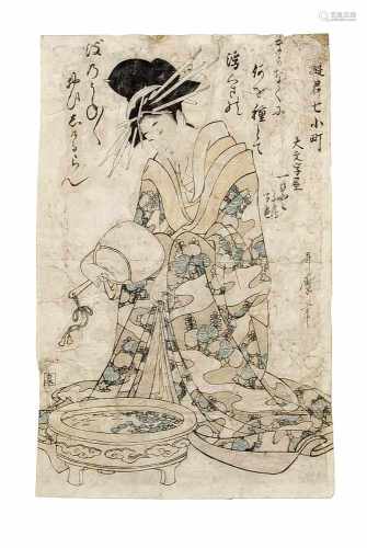 Kitagawa Utamaro (1753-1806) , Farbholzschnitt, Japan, Edo-Zeit. Mehrfarbiger Holzschnittgedruckt