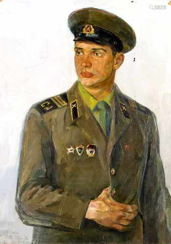 Russischer Maler 2. H. 20. Jh., Portrait eines russischen Soldaten in Uniform, Öl aufLwd., u. li.