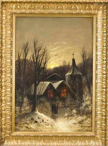 Samuel A. Mulholland, englischer Landschaftsmaler um 1900, große Winterlandschaft miteinem Paar an