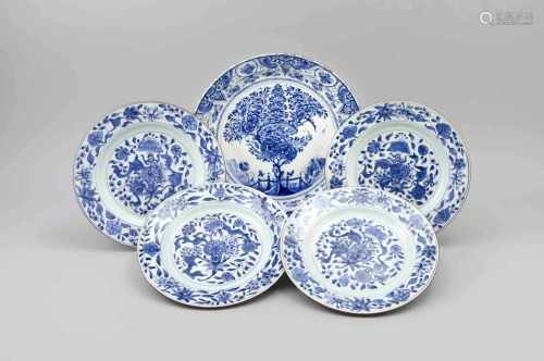 Chinesisch-Holländisches Porzellankonvolut, 18. Jh., bestehend aus 4 blau-weißen Tellernmit