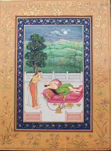 Indian book page, watercolour on paper, erotic scene,18cmThis is a timed auction on our German
