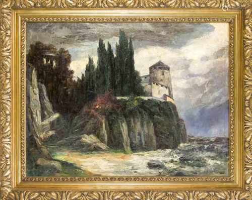 Maxim Köhler (1904-1959) (attrib.), Burg an einer Felsenküste, Öl auf Lwd., u. re. sign.