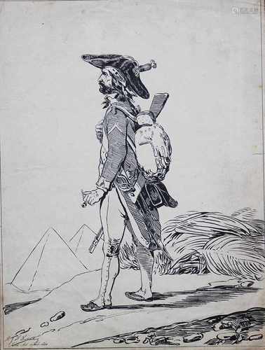 Pieter George Westenberg (1791-1873)in front of the pyramids, black ink on paper signed and dated