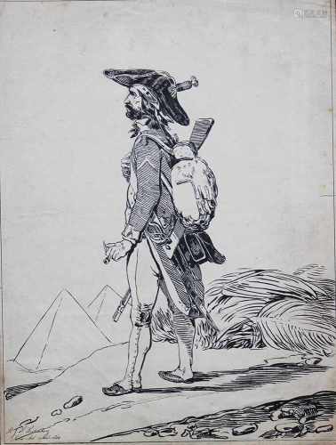 Pieter George Westenberg (1791-1873)in front of the pyramids, black ink on paper signed and dated