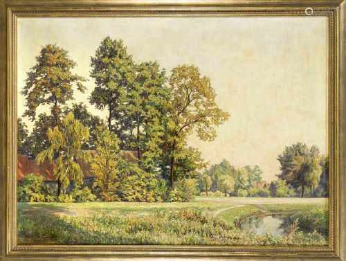 H. Vaupel, Landschaftmaler 1. H. 20. Jh., große sommerliche Parklandschaft, Öl/Lwd., u.li. sign., 73