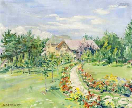 W. Czekaj, wohl polnischer Maler 1. H. 20. Jh., impressionistisches Gartenstück, Öl aufLwd., u.