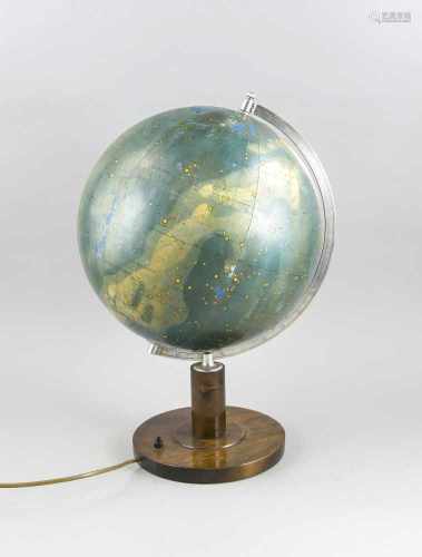 Columbus Himmelsglobus um 1920, beleuchtbar, Glaskugel mit lithographierten Segmenten,bearbeitet von