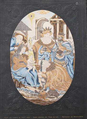 Bianchini Ferrier, embroidery three kings, in original paper passepartout, 20.century28x18cmThis