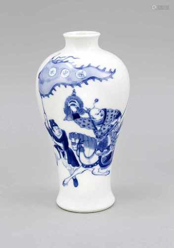 Kleine Meiping-Vase, China, Anfang 20. Jh. Umlaufender, kobalt-blauer Dekor mit einemGeneral? zu