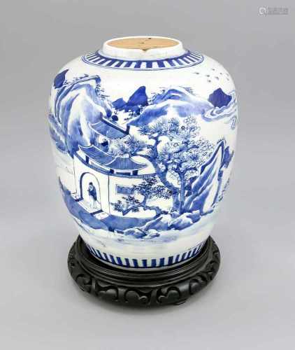 Große Blau-Weiße Vase, China, 1. V. 20. Jh., geschulterte Form. Kobalt-Blauer,