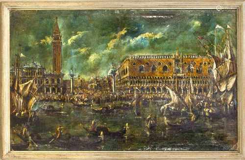 Heinz Joch, Mitte 20. Jh., Venedig mit reicher Staffage, angelehnt an Francesco Guardi, Ölauf