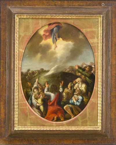 Italienischer Maler um 1700, Christi Himmelfahrt, Öl/Lwd. im Oval, unsign., doubl, rest.u. retusch.,