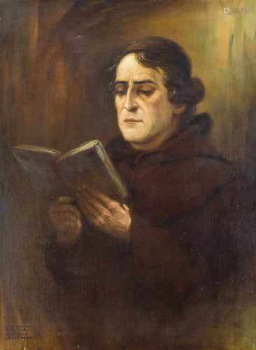 Ernst Seidel, dt. Maler Anfang 20. Jh., Portrait eines jungen Mönches bei der Lektüre, Ölauf Lwd.,