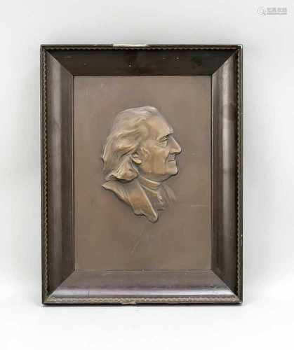 Bronzerelief mit Profilbildnis des Komponisten Franz Liszt, 1. H. 20. Jh., patinierteBronze,