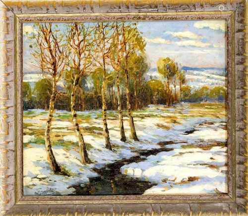 Michail Markianovic Germasev (1867-1930), russischer Landschaftsmaler, Winterlandschaftmit Birken,