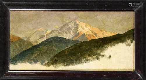 Franz Roubaud (attrib.) (1856-1928), Landschaftsstudie mit schneebedeckten Bergen,Öl/Lwd.,