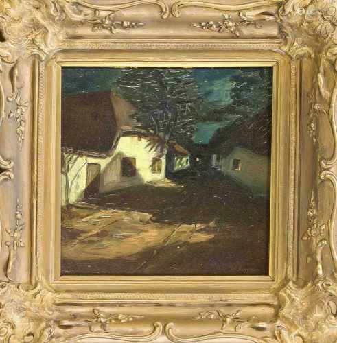 Viktor Ivanovic Zarubin (1866-1928), russischer Maler, Ansicht einer Dorfstraße beiDämmerung, Öl auf