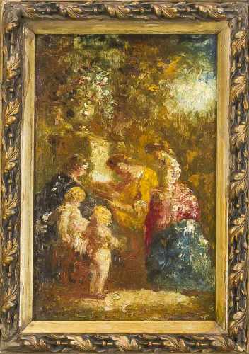 Adolphe Monticelli (1824-1886) (attrib.), impressionistisch galante Szene im Park, Öl aufHolz, u.