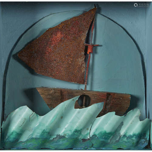 DOROTHY STIRLING (SCOTTISH B.1939) SAILING BY, 1994 Mixed media assemblage 20cm x 20cm (8in x