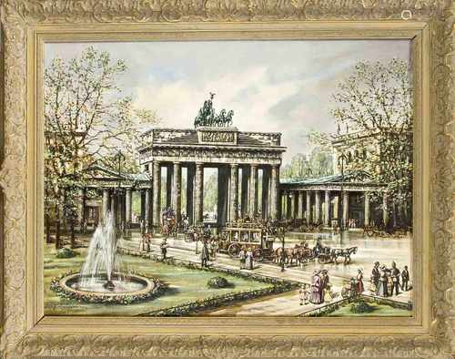 H. Brüggemann, dt. Maler 1. H. 20. Jh., das Brandenburger Tor mit reicher Figurenstaffageim Stil der