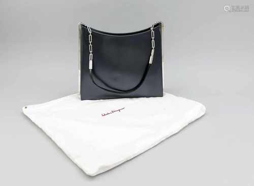 Salvatore Ferragamo Henkeltasche, Italien, Modell BK-21 9298. Metallic-schwarzesGlattleder, kurzer