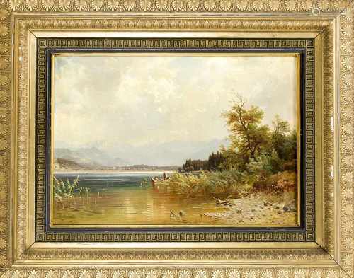 Ludwig Sckell (1833-1912), der Starnberger See mit Panoramablick auf die Alpen, imHintergrund