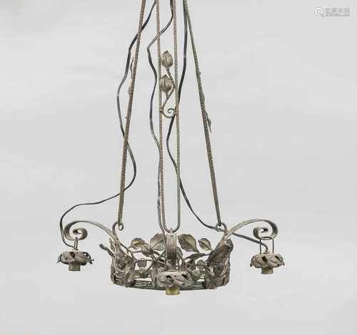 Jugendstil Deckenlampe, Frankreich, um 1900, 3-flg., in der Art von Muller Frères,Luneville.