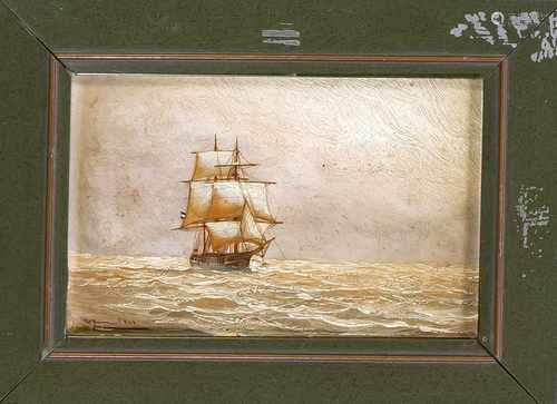 Alfred Jensen (1859-1935), zwei Miniaturen des Hamburger Marinemalers mit Großseglern aufhoher