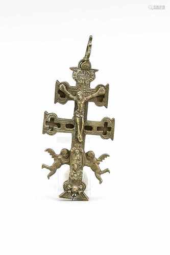 Handkreuz zum Aufschieben, Russland, um 1900. Bronzeguss. Vorder- und Rückseite reichreliefiert