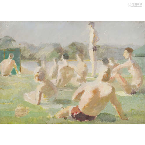 JULIAN ROEBUCK (BRITISH 1915-1991) SKETCH FOR 'BATHERS BY THE SERPENTINE,' 1937 Indistinctly